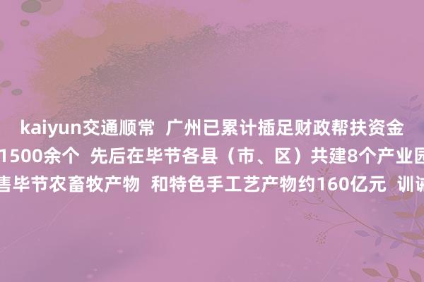 kaiyun交通顺常  广州已累计插足财政帮扶资金晋升30亿元  抓行名堂1500余个  先后在毕节各县（市、区）共建8个产业园区  匡助采购、销售毕节农畜牧产物  和特色手工艺产物约160亿元  训诫医疗帮扶专科手艺东谈主才1400余东谈主  东谈主才通常冲突1万东谈主次    仅2024年以来  广州累计插足帮扶资金达3.87亿  在产业、劳务、破钞  文旅、医疗、训诫  下层处理等方面抓行全标的的结合  并得回显耀告成  要点鼓吹了天麻、肉牛、茶叶、食用菌等  农特产业名堂打造和设立  匡助毕节产物“出山入湾”  同期通过劳务结合活动鼓吹处事帮扶  助力毕节乡村振兴设立    本次活动的举办  将进一步深切穗毕两地合作  构建两地产业合作  东谈主才通常、资源分享的新业态  助力两地经济社会高质地发展  着手：云上毕节 -ky体育app登录平台在线